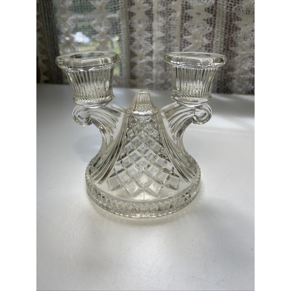 Other - Glass Double Candle Holder Art Deco Depression Era